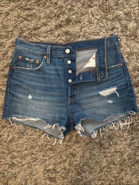 Levi's Dark Blue Distressed Cutoff Button Fly Denim Shorts